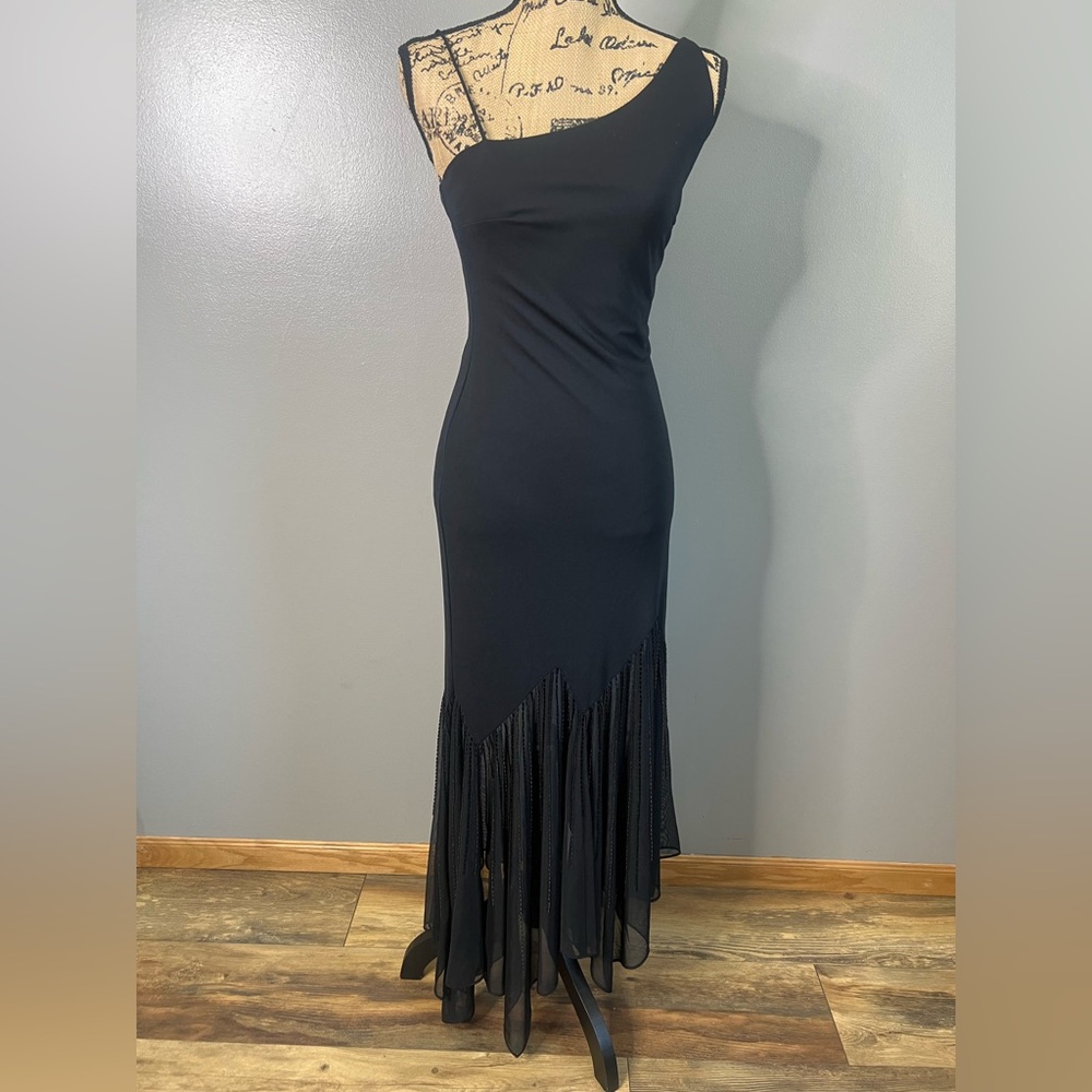 Vintage Nikki Black One-Shoulder Dress size‎ 2 beaded whimsical cocktail NYE